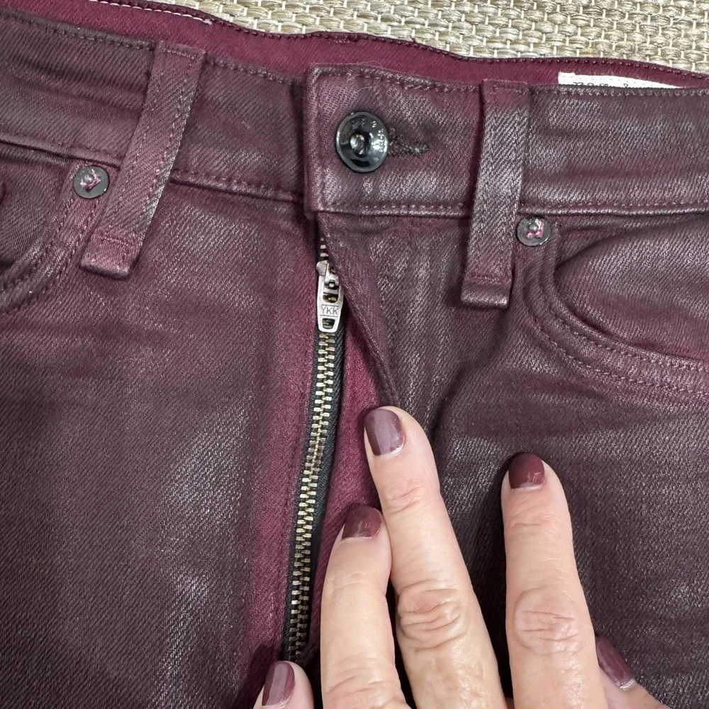 rag‎ & bone Jeans Womens 27 Coated Wine Nina High-Rise Ankle Skinny Made in USA